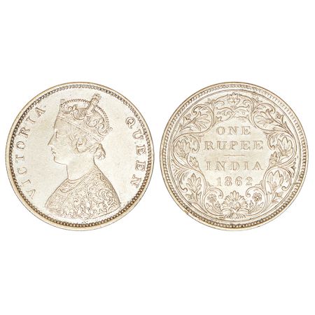 Victoria Queen, mule silver rupee, 1862, Bombay mint. Obv: Half anna die. Rev: II/2/0, unl