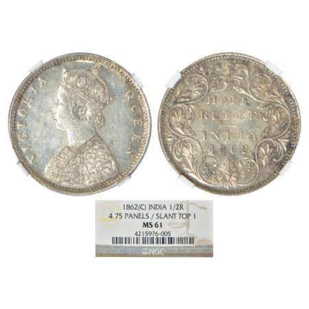 Victoria Queen, silver ½ rupee, 1862, Bombay mint, B1/II, PR 258; GK 371. NGC graded MS61,