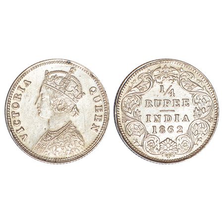 Victoria Queen, silver ¼ rupee, 1862, Calcutta mint, A/I, PR 376; GK 375, 2.88g. Extremely