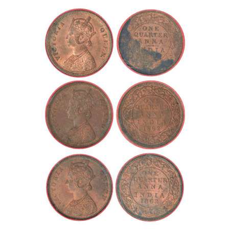 Victoria Queen, copper ¼ annas (3), 1862, 1x Calcutta mint, PR 601; GK 395, NGS of India g
