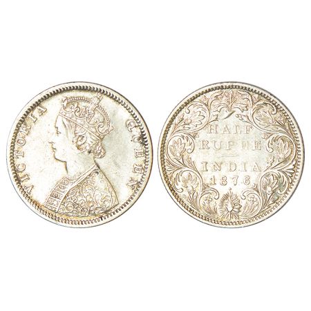 Victoria Queen, silver ½ rupee, 1876, Bombay mint, B2/II/dot, PR 287, GK 606, 5.74g. Good 