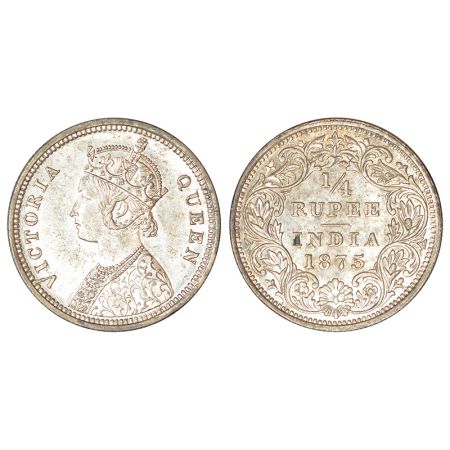 Victoria Queen, silver ¼ rupee, 1875, Bombay mint, A/I/no mm, PR 406; GK 666, 2.89g. Uncir