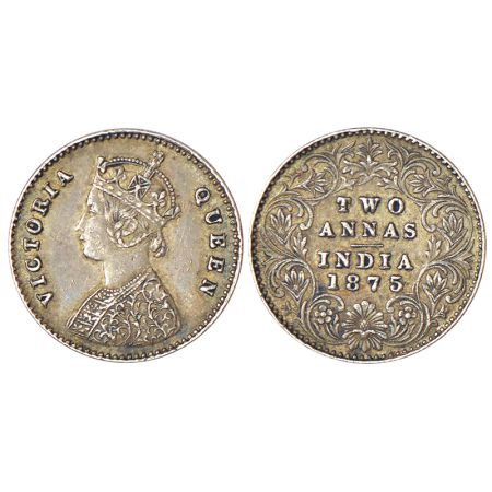 Victoria Queen, silver 2 anna, 1875, Calcutta mint, A/I/no mm, PR 489; GK 742, 1.42g. Extr