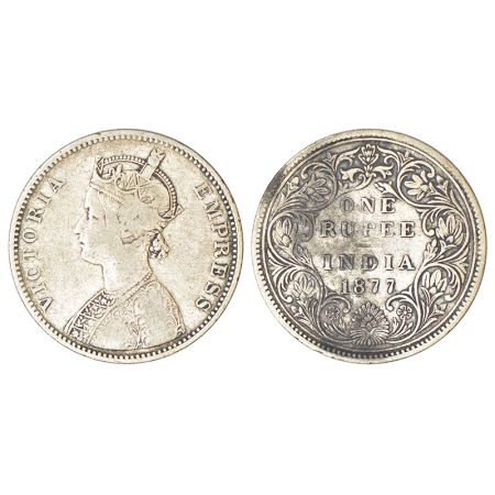 Victoria Empress, silver rupee, 1877, Bombay mint, A3/II(I), no mm. PR 148; GK 439, 11.37g