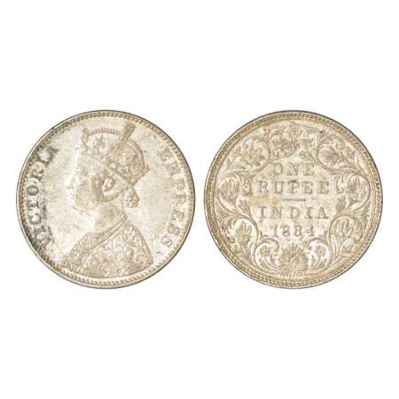 Victoria Empress, silver rupee, 1884, Bombay mint, A3/II(i)/'B' raised (bottom flower), PR