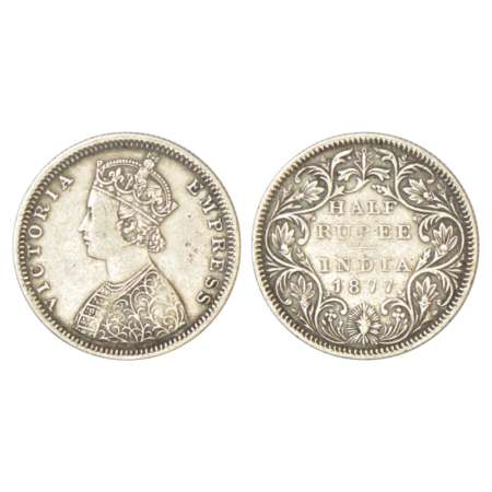 Victoria Empress, silver ½ rupee, 1877, probably Calcutta mint, B2/II/ no mint mark, unlis