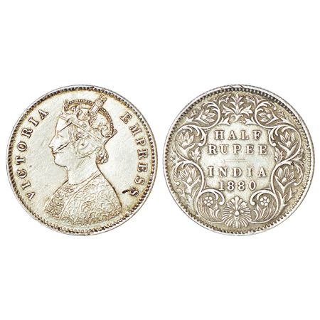 Victoria Empress, silver ½ rupee, 1880, Calcutta mint, A/I/'C' incused, PR 264, GK 614. Mi