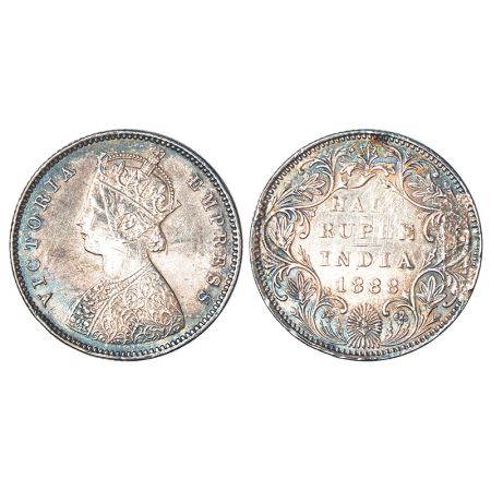 Victoria Empress, silver ½ rupee, 1888, Bombay mint, A/II(i)/'B' raised, PR 298; GK 639-64