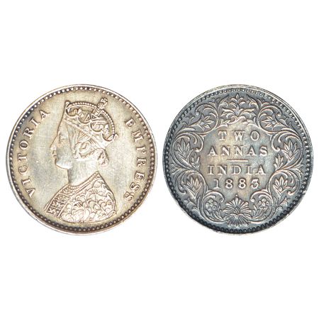 Victoria Empress, silver 2 annas, 1883, Bombay mint, A/I/dot, PR 529; GK 765, 1.50g. Extre