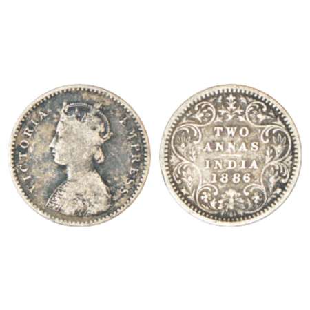 Victoria Empress, silver 2 annas, 1886, Bombay mint, A/II/'B' incused, unlisted in PR; GK 