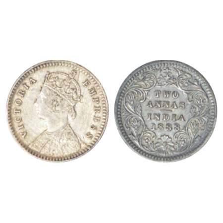 Victoria Empress, silver 2 annas, 1888, Calcutta mint, B/II/no mm, PR 503; GK 786, 1.45g. 