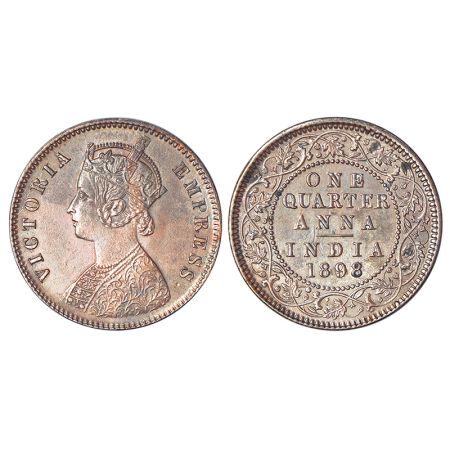 Victoria Empress, copper ¼ anna, 1898, Calcutta mint, B/II/no mm, PR 631; GK 857, 6.14g. A
