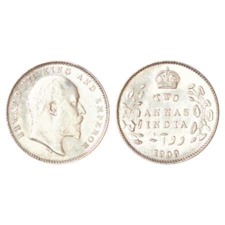Edward VII, silver 2 annas, 1909, Calcutta mint, no mint mark, PR 562; GK 986, 1.44g. Unci