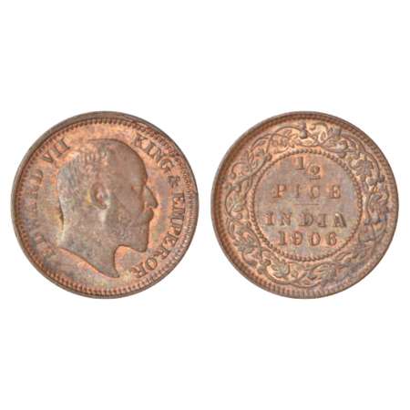 Edward VII, copper ½ pice, 1906, Calcutta mint, PR 739; GK 1006, 3.16g. Uncirculated, Very