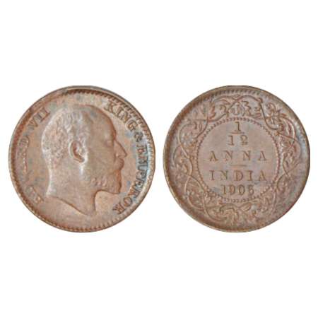 Edward VII, copper 1/12 anna, 1906, Calcutta mint, PR 821; GK 1015, 2.16g. Uncirculated, V