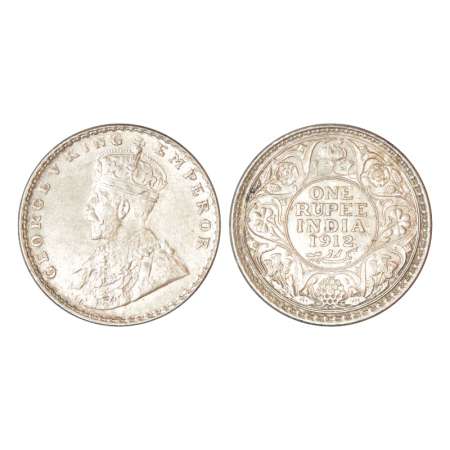 George V, silver rupee, 1912, Bombay mint, thick trunk, longer tail, tusk missing, dot bel