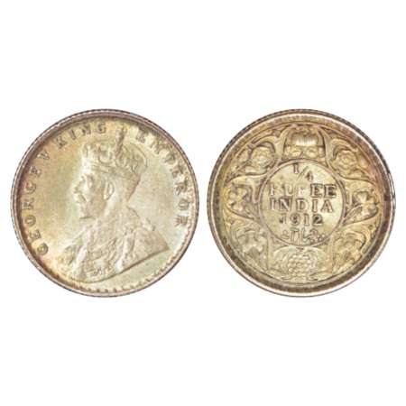 George V, silver ¼ rupee, 1912, Calcutta mint, no dot, PR 441; GK 1080-1081, 2.94g. Extrem
