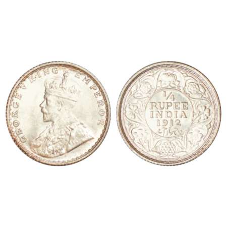 George V, silver ¼ rupee, 1912, Bombay mint, dot, PR 454; GK 1082, 2.96g. Brilliant uncirc