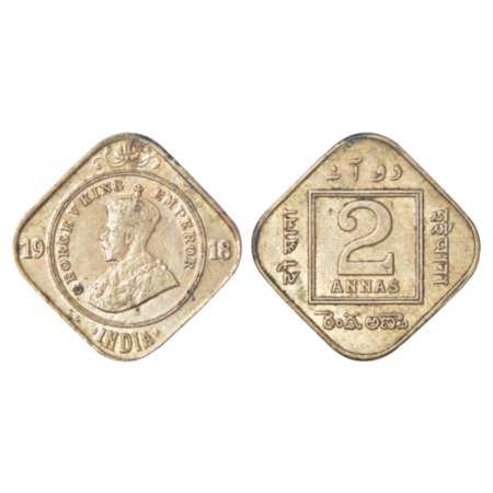 George V, cupro-nickel 2 annas, 1918, Calcutta mint, no dot, PR 880; GK 1118, 5.86g. Extre