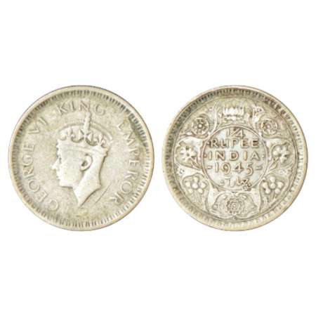 George VI, half silver ¼ rupee, 1945 (large 5), Lahore mint, D/la/'L' raised, PR 479; GK 1