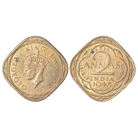 George VI, nickel brass 2 annas, 1943 (normal 3), Bombay mint, type II, PR 919; GK 1360, 5