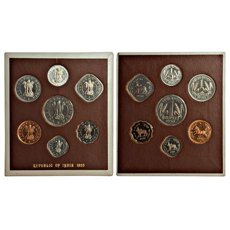 1950, Regular issue, proof set of 7 coins, 1 rupee, ½ rupee, ¼ rupee, 2 annas, 1 annas, ½ 
