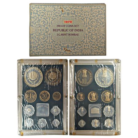 1979, Happy Child Nation's Pride, Proof set of 10 coins, 50 rupees, 10 rupees, 1 rupee, 50