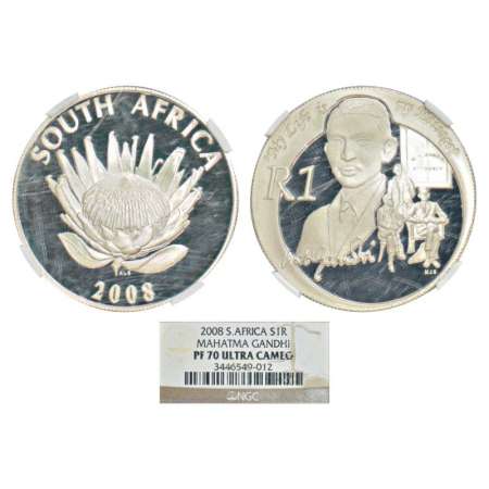 South Africa, Nobel Prize Winners series, silver 1 rand, 2008, KM 451, 15.00g. Obv: A king