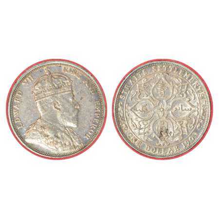 Straits Settlements, Edward VII, silver dollar, 1903, KM 25. Obv: Portrait bust of Edward 