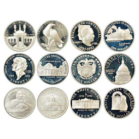 United States of America, proof silver 1 dollar (6), 26.53 to 26.95g, total weight approx 