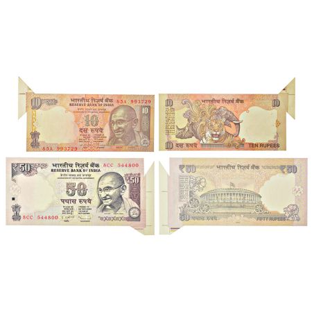 Misprint notes (2), (a) 10 rupees, Gandhi series, ND, signed by C. Rangarajan, without ins