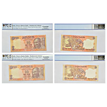 10 rupees, fancy number notes (2), Gandhi series, 1x ND (1997-2003), signed by Bimal Jalan