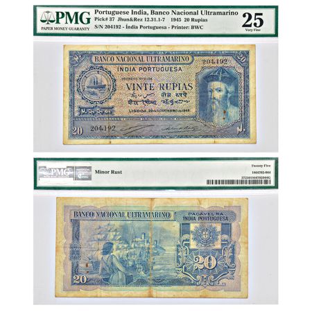 Indo-Portuguese Territories, 20 rupias, 6th issue, dated 29 November 1945, signed by Anton