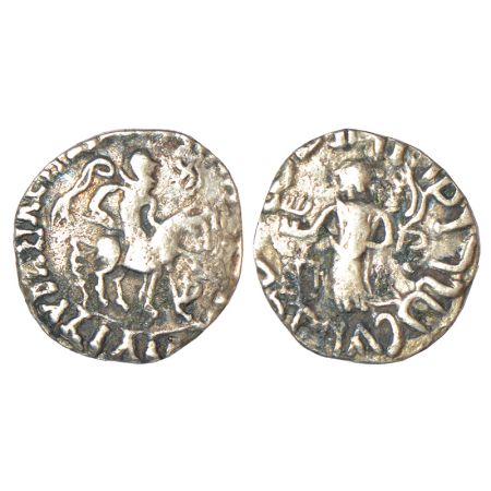 Indo-Scythians - silver drachm of Azilises (ca. 57-35 BC) ISCH 56.534. Obv: king riding on