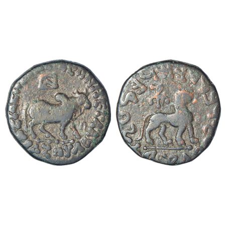 Indo-Scythians, copper coin of Azes (48-25 BC), Senior ISCH 102.174, 12.82g. Obv: Bull wal