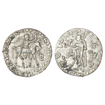 Indo-Scythians, base silver tetradrachm of Azes (c. 45-20 BC), ISCH 105.422T, 9.15g. Obv: 