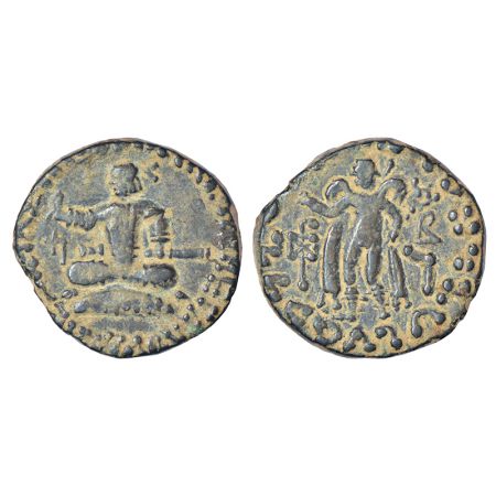 Indo-Scythians, copper unit of Azes (c.45-12 BC), ISCH 107.11, 8.56g. Obv: king seated on 