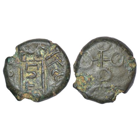 Satavahanas, alloyed copper coin of Naganika and Siri Satakani (c.100-50 BC), MCSI 141, 7.