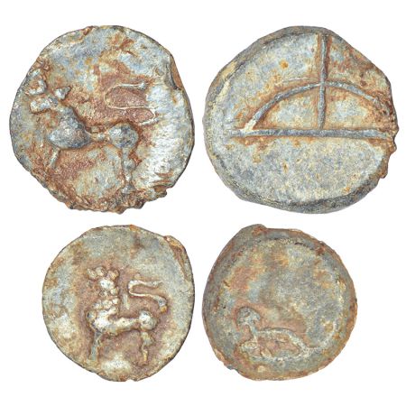 Kumaras of Karhad - two uninscribed 'lion' type lead coins, not listed in PAIC, 2.11 and 1