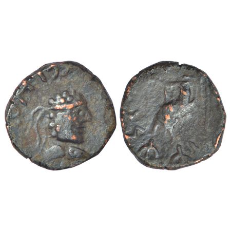 Kushans - copper coin of Kujula Kadphises (c.30-80 AD), posthumously imitating designs of 