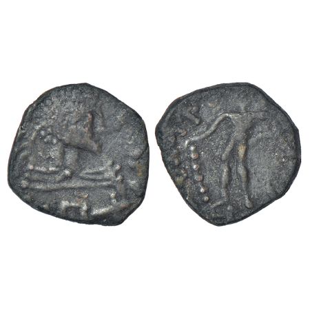 Kushans - copper coin of Kujula Kadphises (c.30-80 AD), 'posthumous Hermaios' type, later 