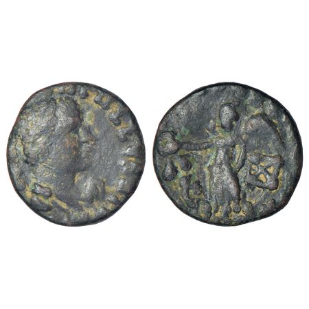 Kushans - copper drachm of Kujula Kadphises (c.40-80 AD), 'posthumous Hermaios' type, Taxi