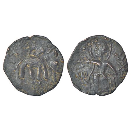 Kushans - copper coin imitating Huvishka (c.152-190 AD), posthumous issue, reduced standar