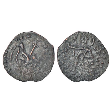 Kushans - copper coin imitating Huvishka (c.152-190 AD), posthumous issue, reduced standar
