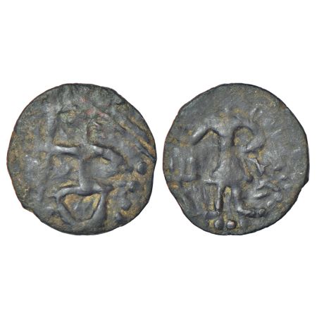 Kushans - copper coin imitating Huvishka (c.152-190 AD), posthumous issue, reduced standar