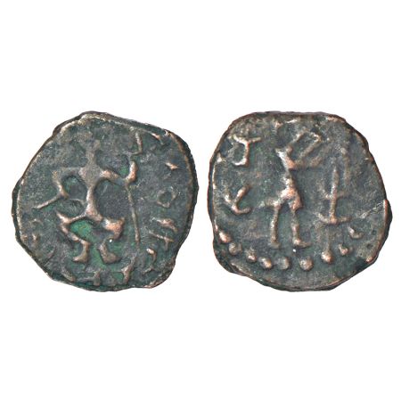 Kushans - copper coin imitating Huvishka (c.152-190 AD), posthumous issue, reduced standar