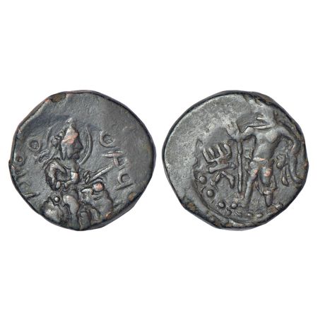 Kushans - copper tetradrachm of Huvishka (c.150-180 AD), 'elephant rider' type, rounded le