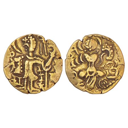 Kidarite Huns in Kashmir - base gold dinar in the name of 'Kidara', middle series, (c.350-