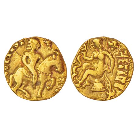 Gupta Empire, gold dinar of Kumara Gupta I (415-450 AD), 'horseman' type, Altekar Class I 