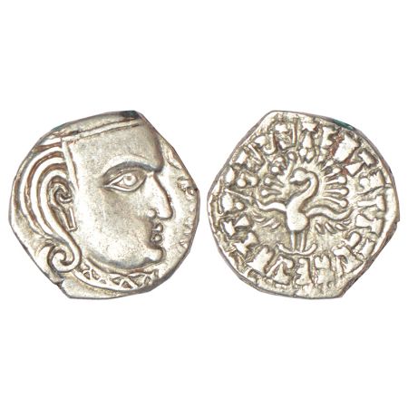 Gupta Empire - silver drachm of Skanda Gupta (c.450-475 AD), 'fan-tailed peacock' or 'Madh